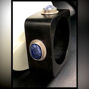 Rare Chateau D’ Argent Sterling Lapis and Wood Bracelet